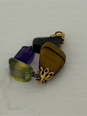 Chunky Stone Pendants in Tiger's Eye, Amethyst & Olive Glass vintage MCM